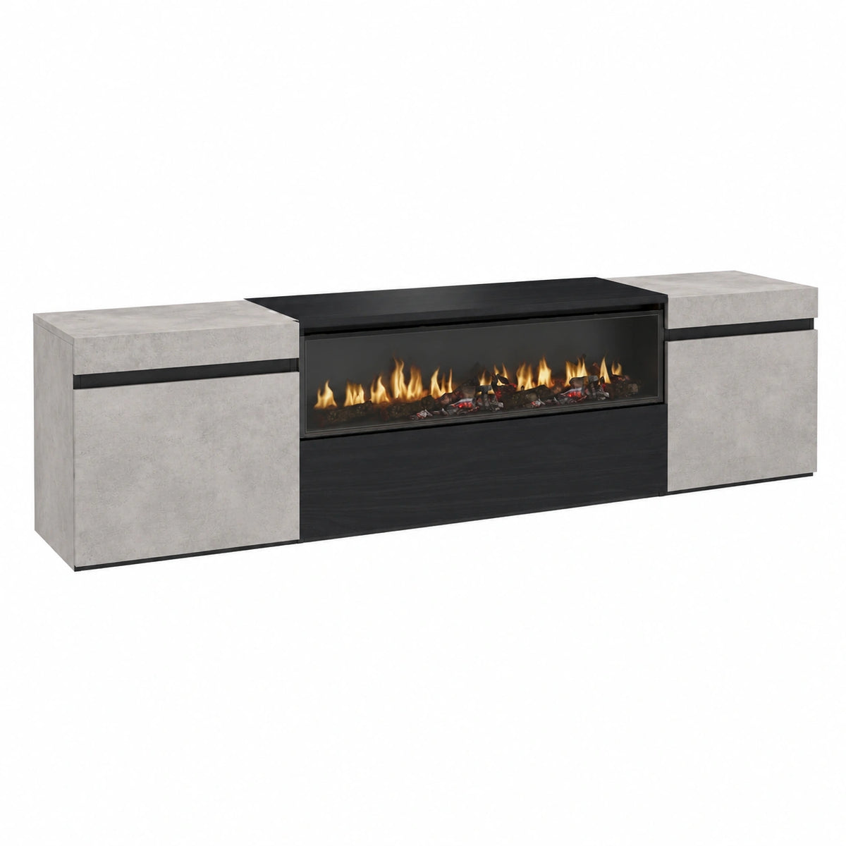 Meuble TV pour le salon, avec rangement, structure pliable, coloris noir, 200 x 45 x 35 cm – Réf. BWPVU11980MO