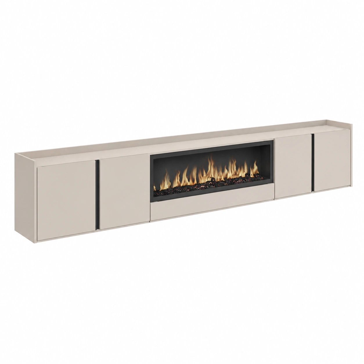 Meuble TV pour le salon, avec rangement, en aluminium, coloris blanc et beige