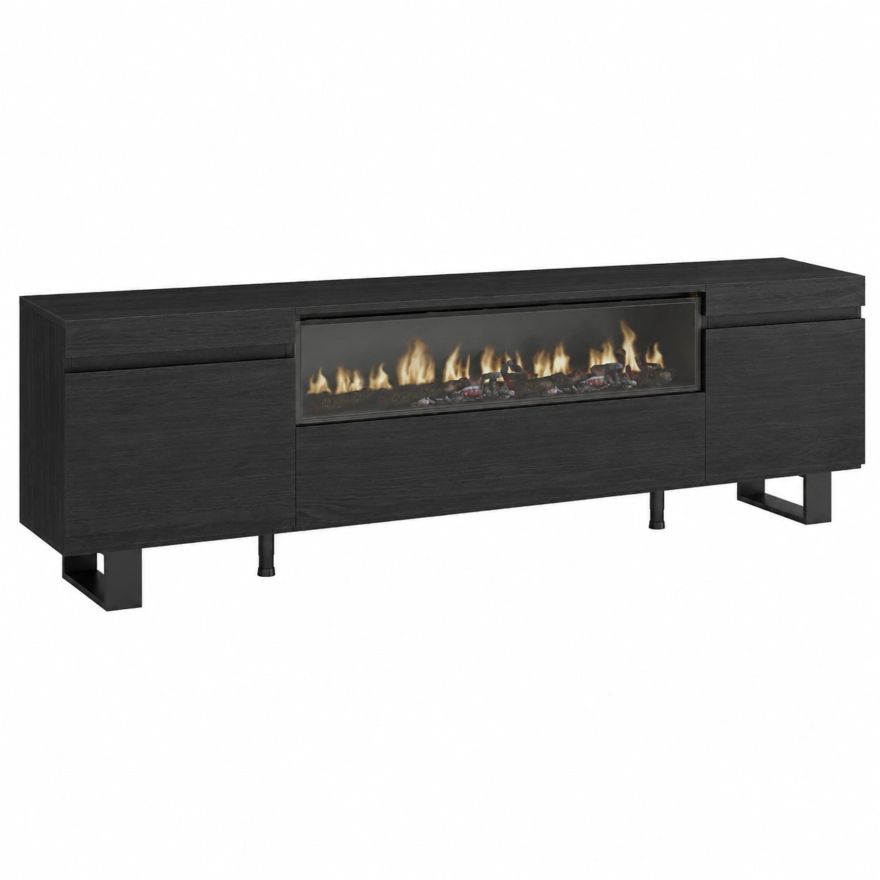 Meuble TV pour le salon, avec rangement, structure pliable, en métal, coloris noir – Réf. LQOWP11961SB