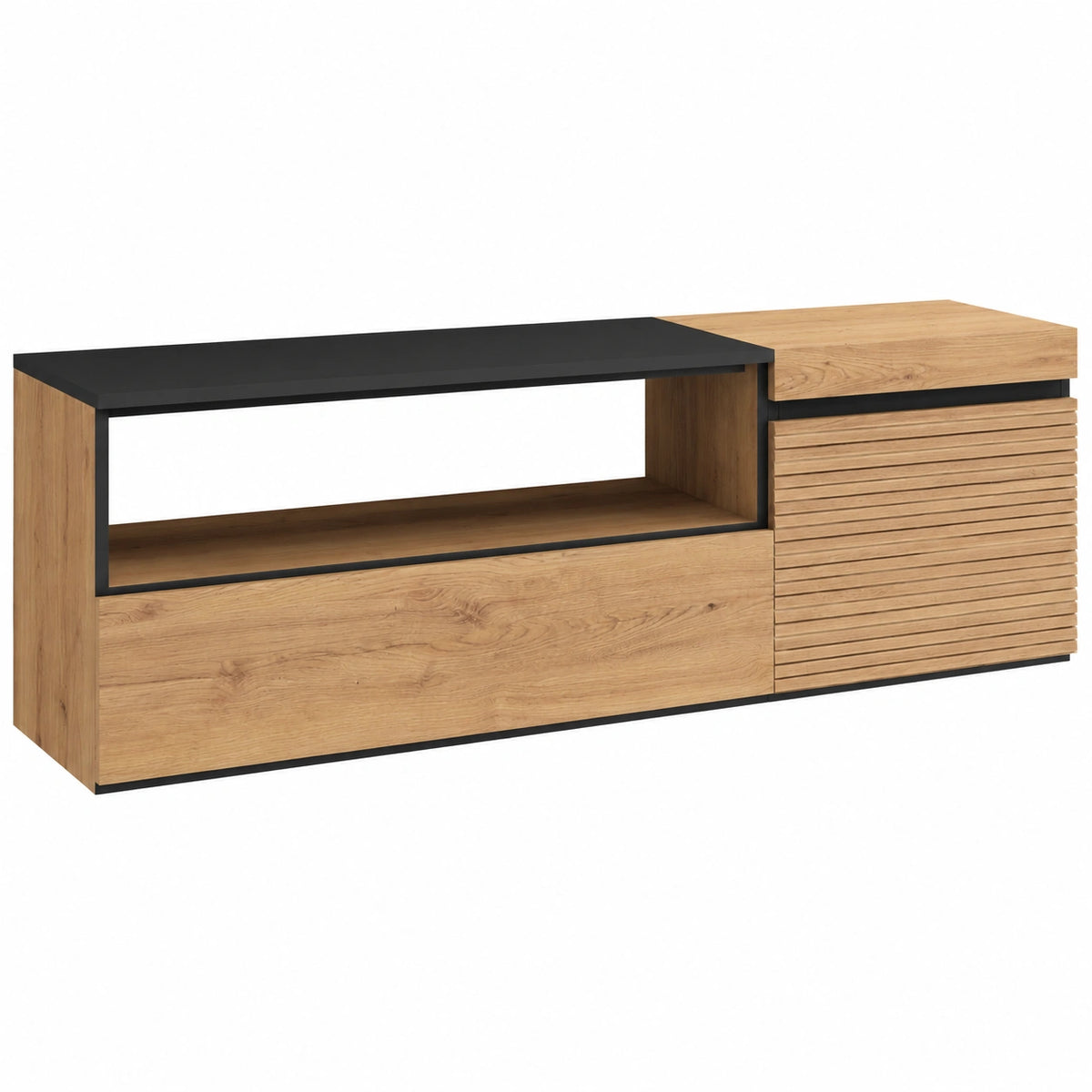 Meuble TV pour le salon, avec rangement, structure pliable, coloris noir, 45 cm de largeur