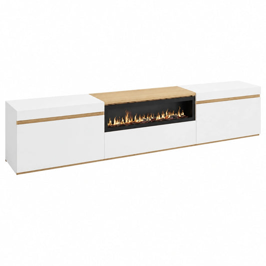 Meuble TV pour le salon, avec rangement, structure pliable, coloris blanc – Réf. QXUIB11928ZX