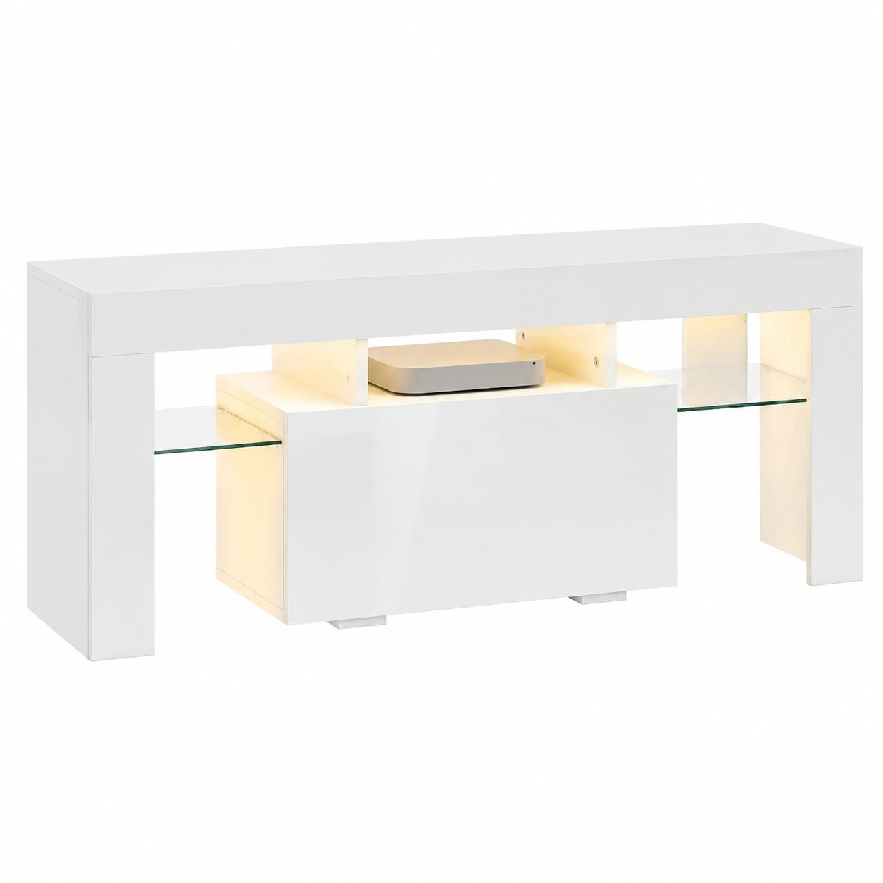 Meuble TV, coloris blanc, pour le salon, 132 x 39 x 45,5 cm