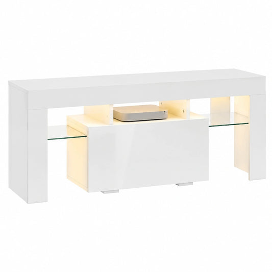 Meuble TV, coloris blanc, pour le salon, 132 x 39 x 45,5 cm