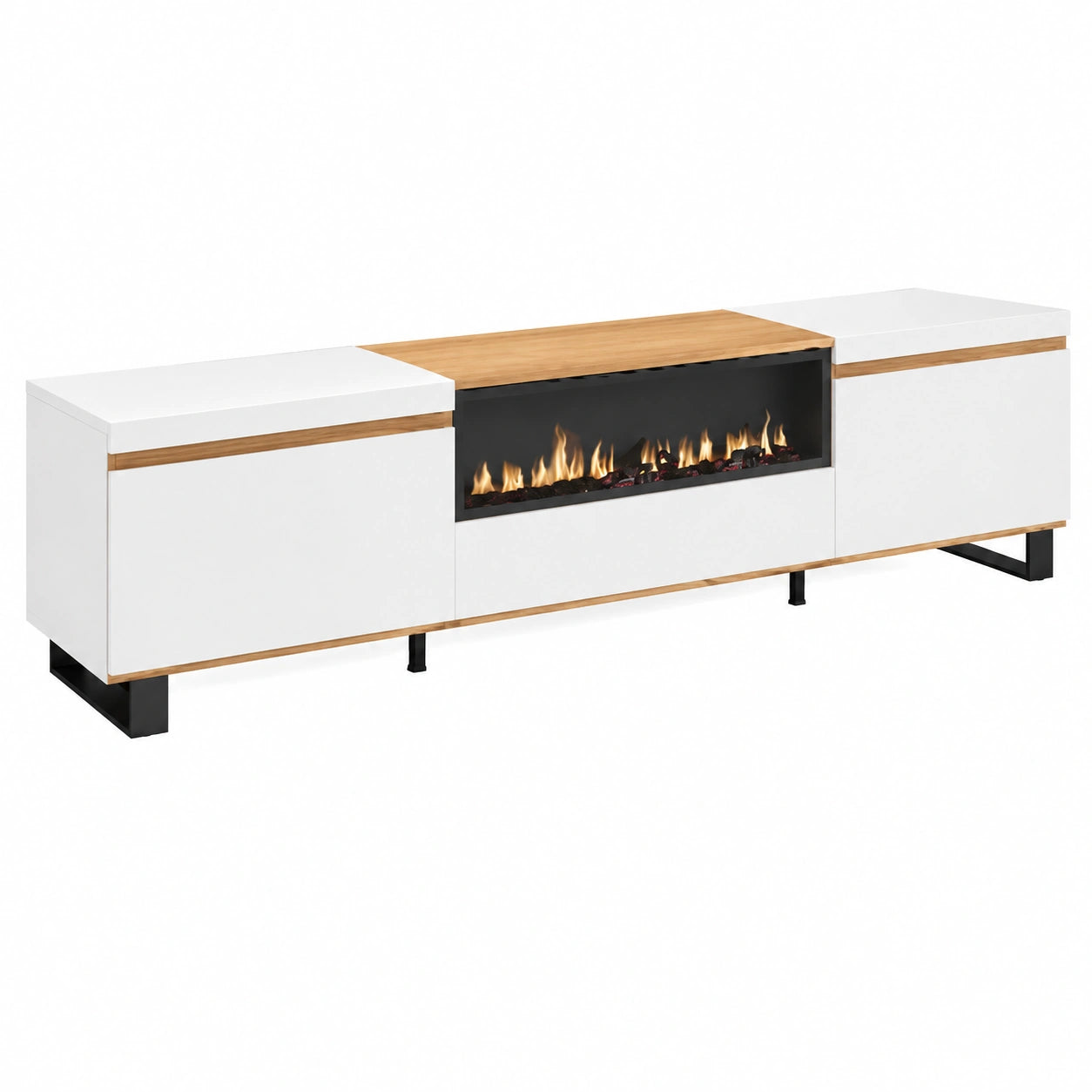 Meuble TV pour le salon, avec rangement, structure pliable, en métal, coloris noir et blanc