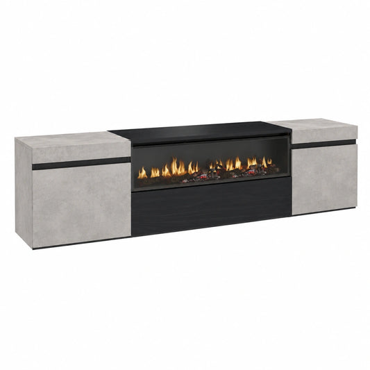 Meuble TV pour le salon, avec rangement, structure pliable, coloris noir, 200 x 45 x 35 cm – Réf. BWPVU11980MO