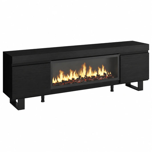 Meuble TV pour le salon, avec rangement, en métal, coloris noir – Réf. VAXWL11942LU