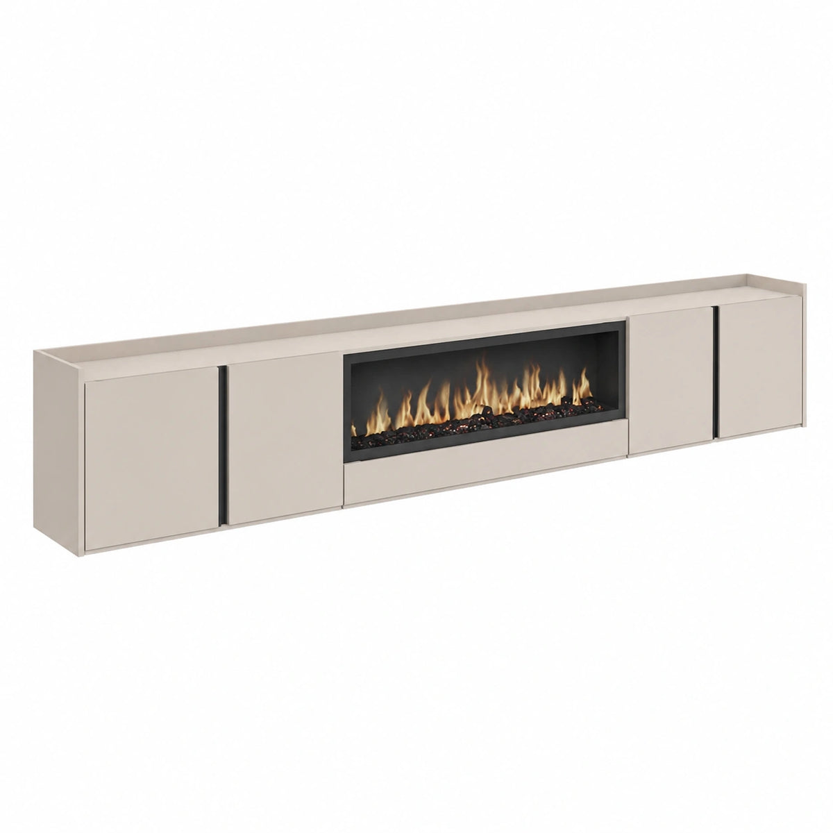 Meuble TV pour le salon, avec rangement, en aluminium, coloris blanc et beige