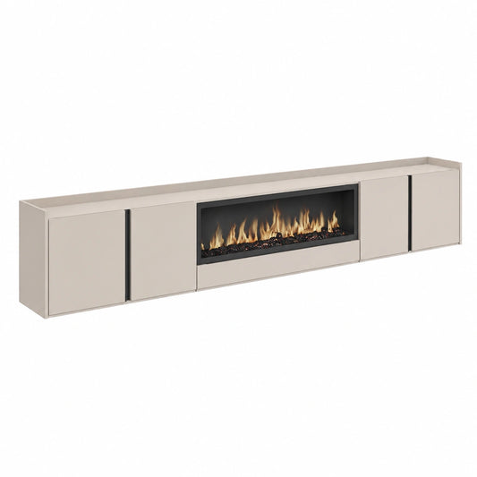 Meuble TV pour le salon, avec rangement, en aluminium, coloris blanc et beige