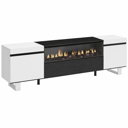 Meuble TV pour le salon, avec rangement, structure pliable, coloris noir et blanc – Réf. LJCRU11958WN