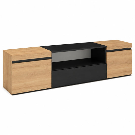 Meuble TV pour le salon, avec rangement, structure pliable, coloris noir, 200 x 45 x 35 cm – Réf. JQYAC11959KY