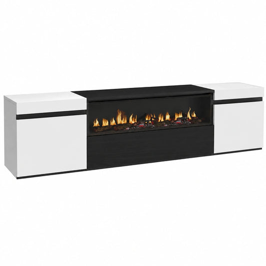 Meuble TV pour le salon, avec rangement, structure pliable, coloris noir et blanc, 200 x 45 x 35 cm