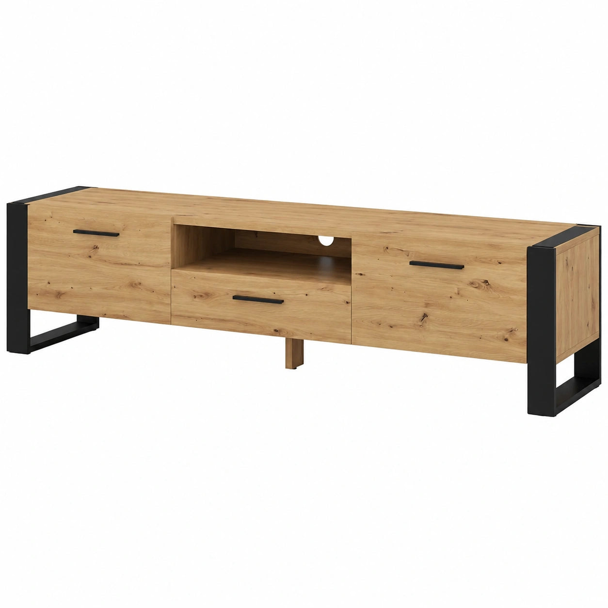 Meuble TV, avec portes, en chêne, pour le salon, 200 cm de largeur