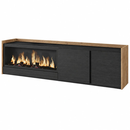 Meuble TV pour le salon, avec rangement, en aluminium, coloris noir