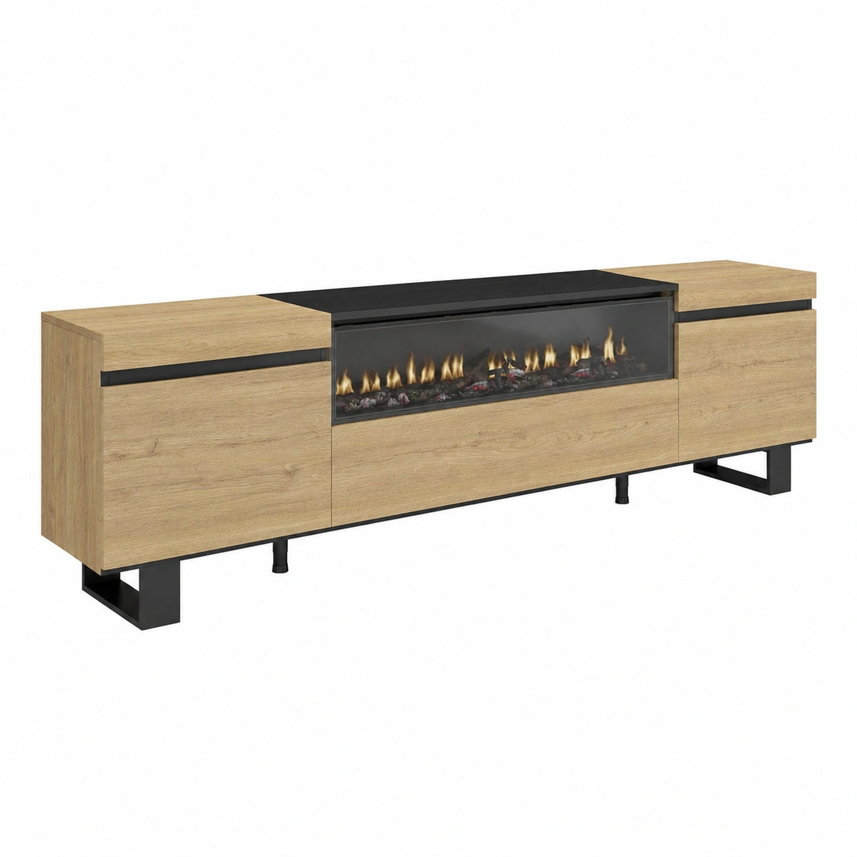 Meuble TV pour le salon, avec rangement, structure pliable, en métal, coloris noir – Réf. GFNGU11919JN