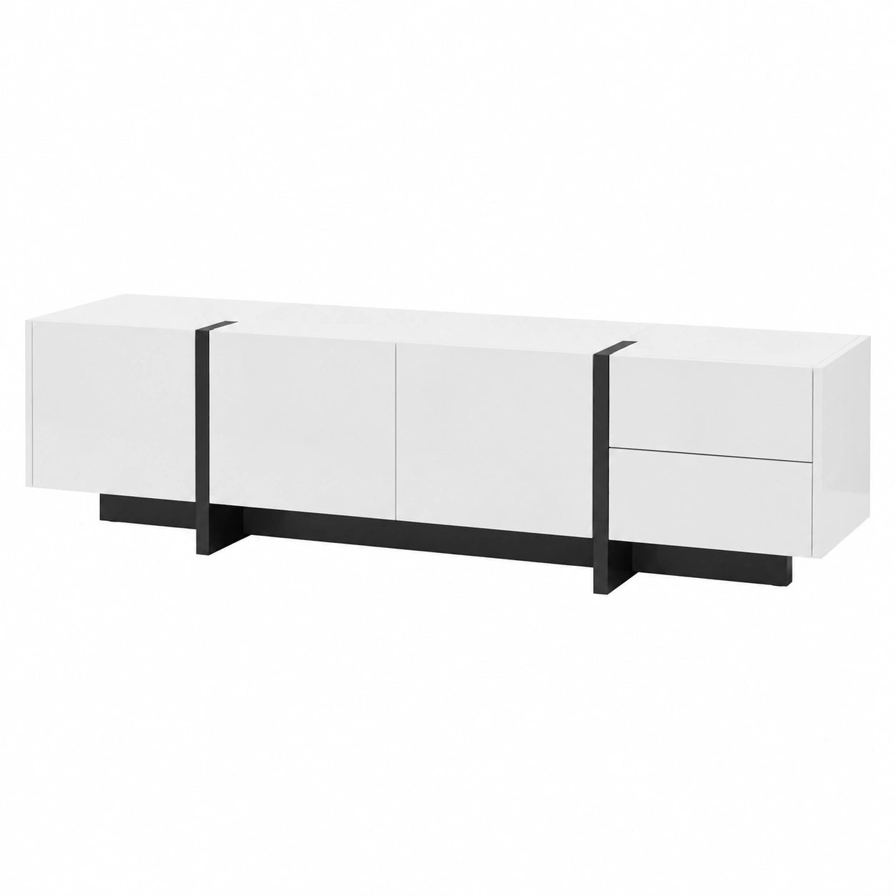 Meuble TV, avec rangement, avec tiroirs, avec portes, coloris noir et blanc, 190 x 35 x 45 cm, pour le salon