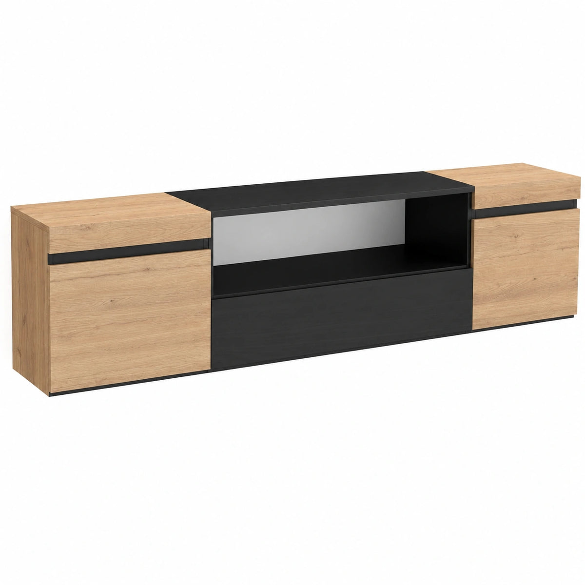 Meuble TV pour le salon, avec rangement, structure pliable, coloris noir, 200 x 45 x 35 cm – Réf. JWHVW11889BN