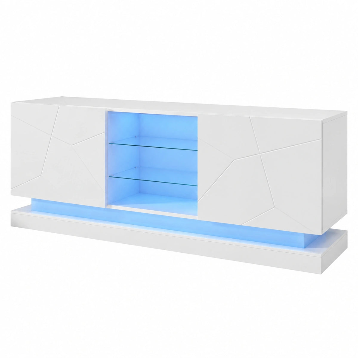 Meuble TV, réglable, avec rangement, avec portes, 160 x 38,5 x 60 cm, coloris blanc, pour le salon