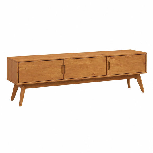 Meuble TV, en bois massif et chêne, avec rangement, pour le salon, 116,2 x 22,8 x 38,5 cm